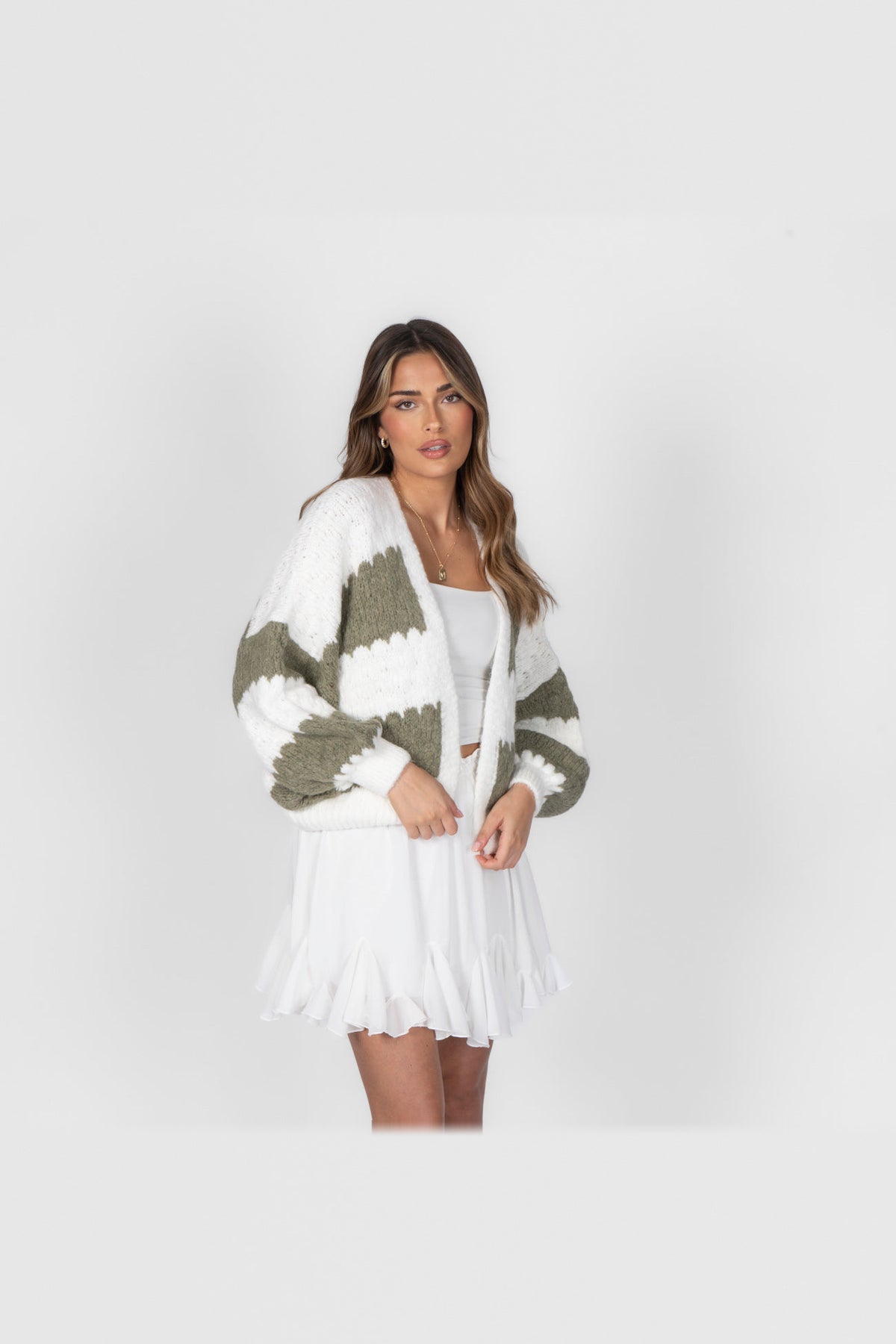 Cárdigan oversize de rayas anchas en caqui