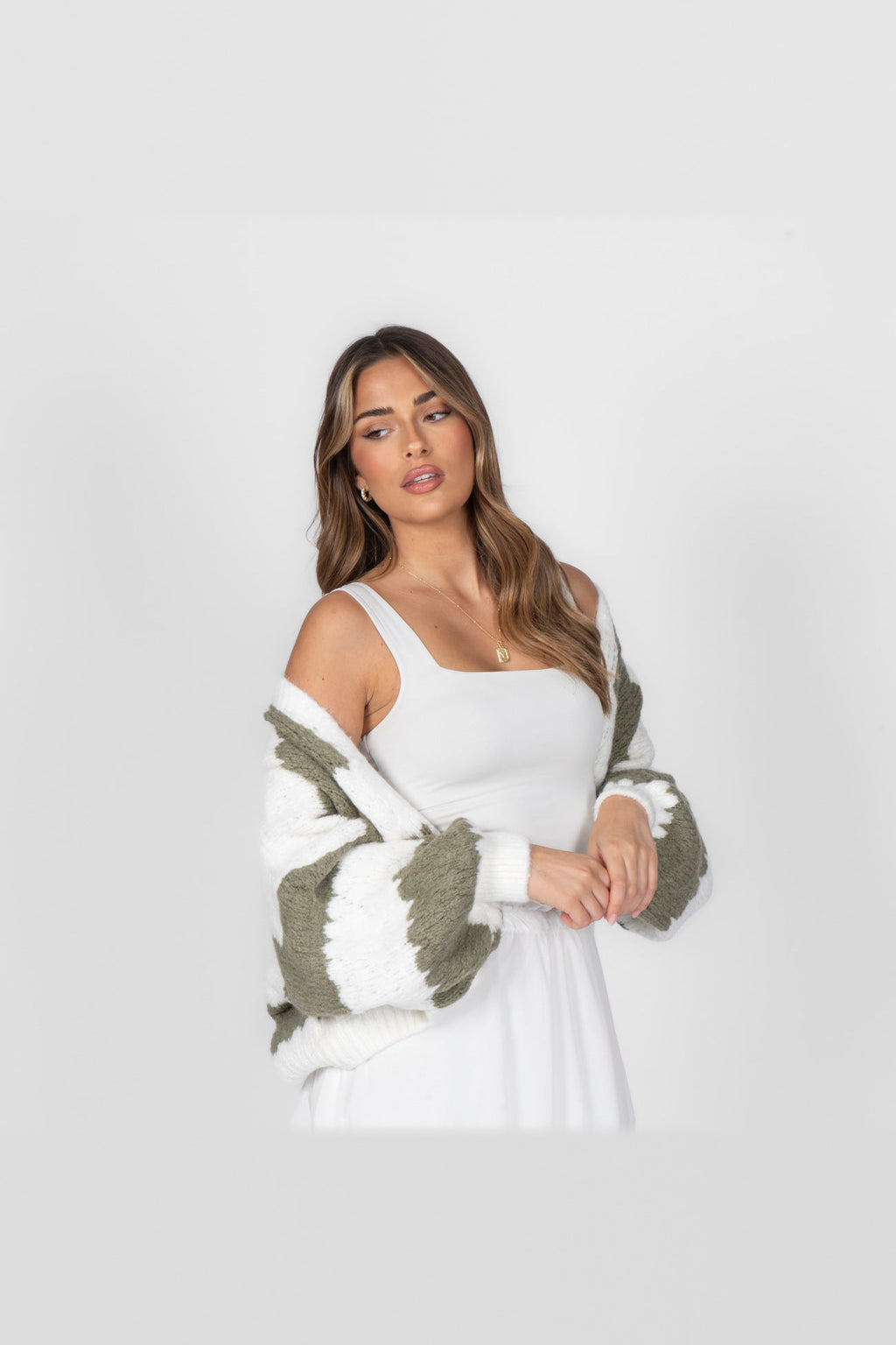Cárdigan oversize de rayas anchas en caqui