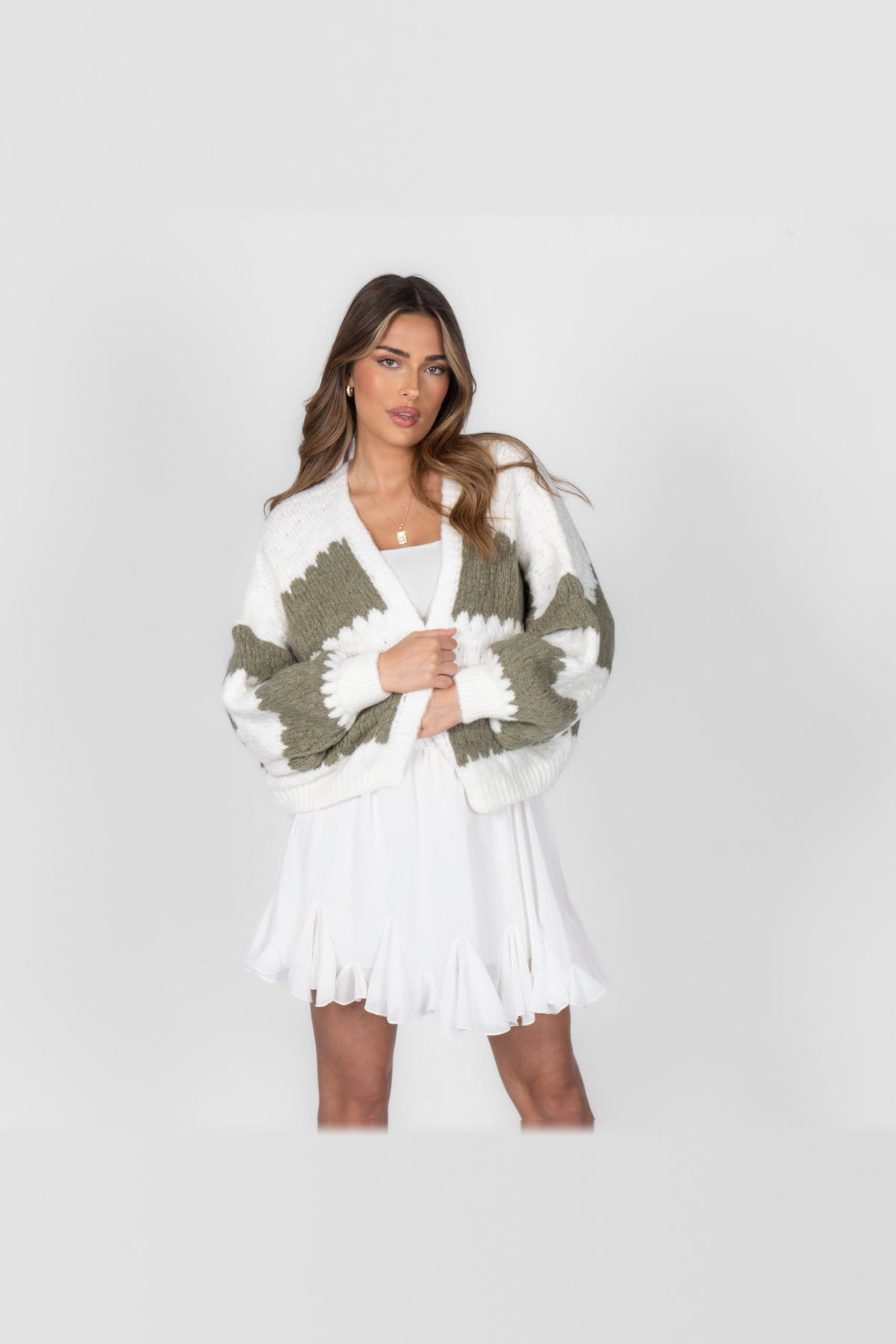 Cárdigan oversize de rayas anchas en caqui