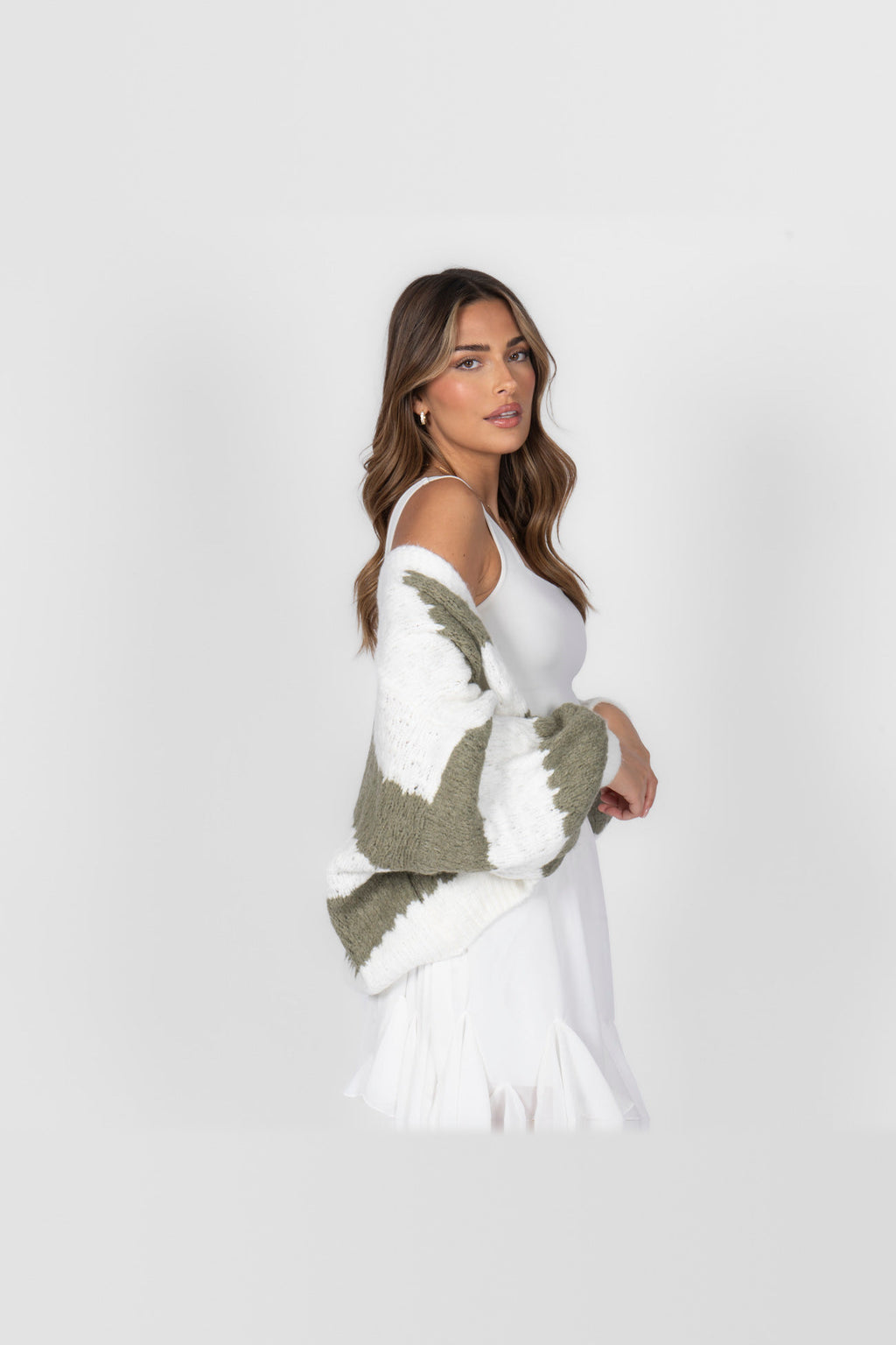 Cárdigan oversize de rayas anchas en caqui