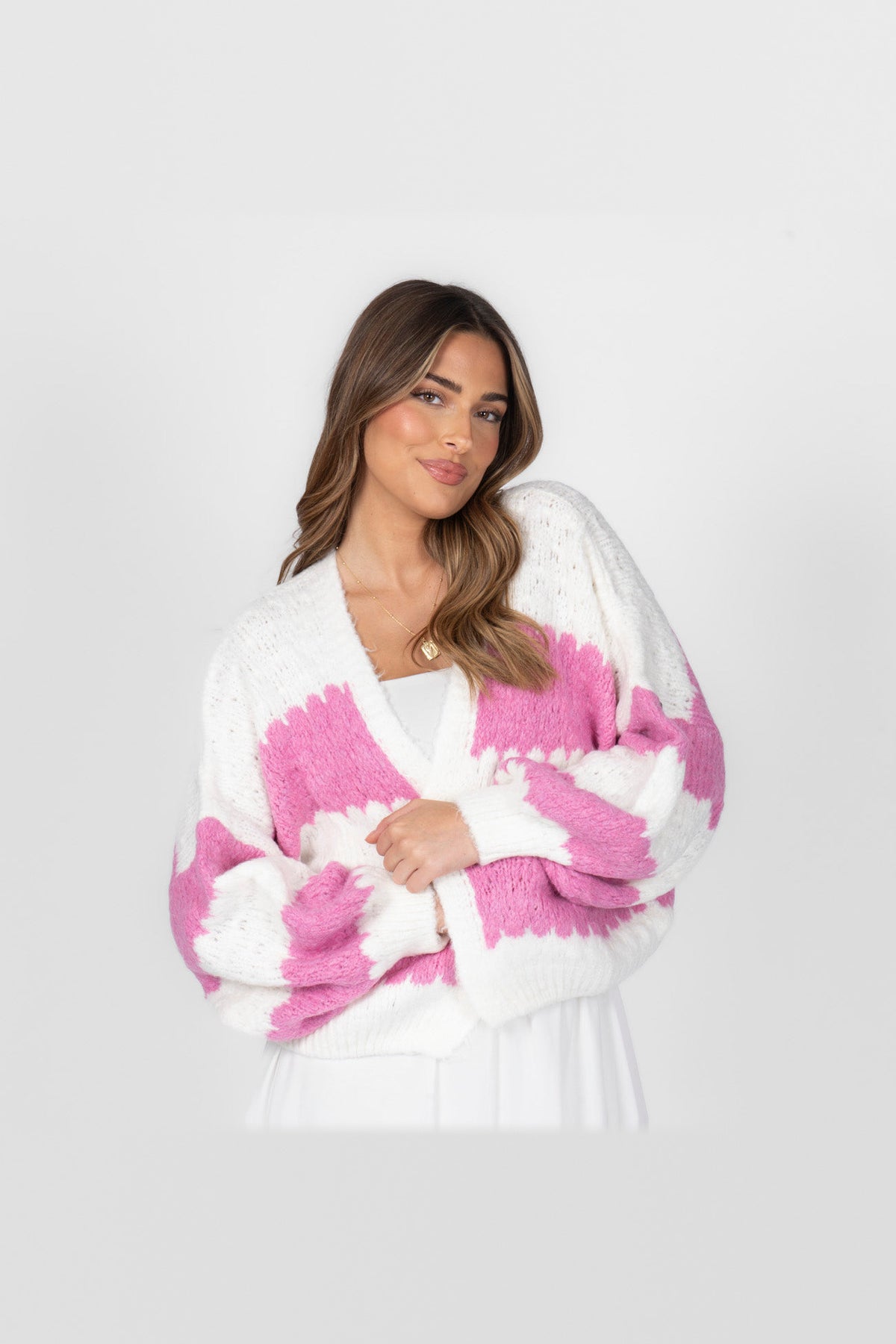 Cárdigan oversize de rayas anchas en fucsia