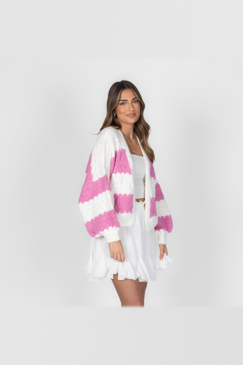 Cárdigan oversize de rayas anchas en fucsia