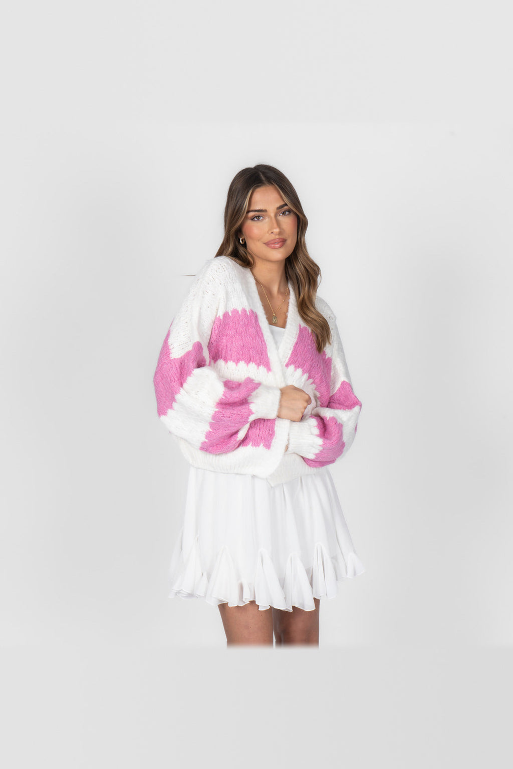 Cárdigan oversize de rayas anchas en fucsia