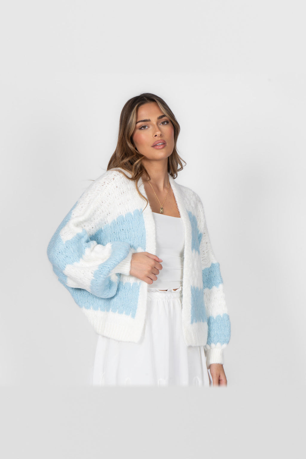 Cárdigan oversize de rayas anchas en azul bebé