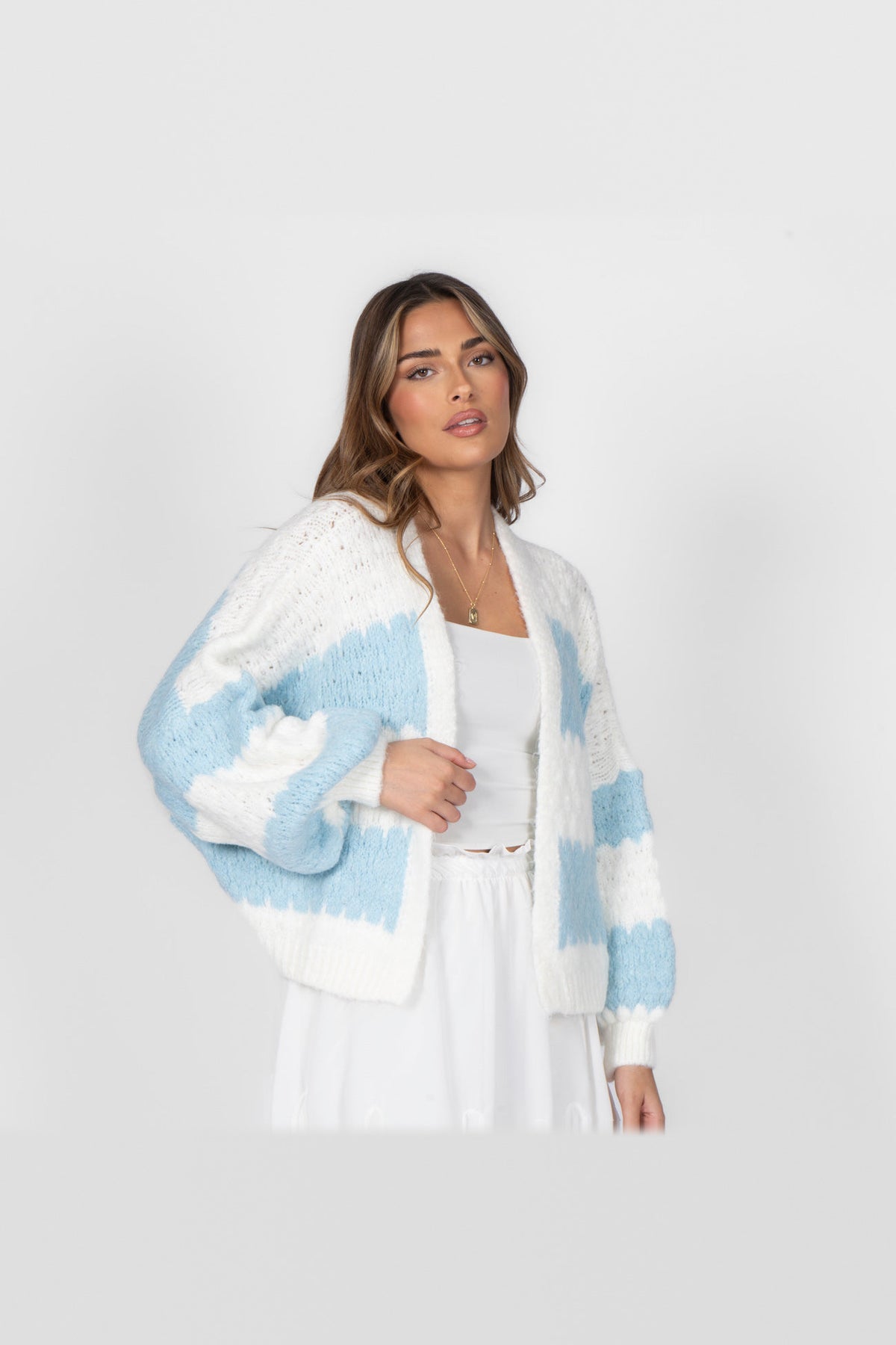 Cárdigan oversize de rayas anchas en azul bebé