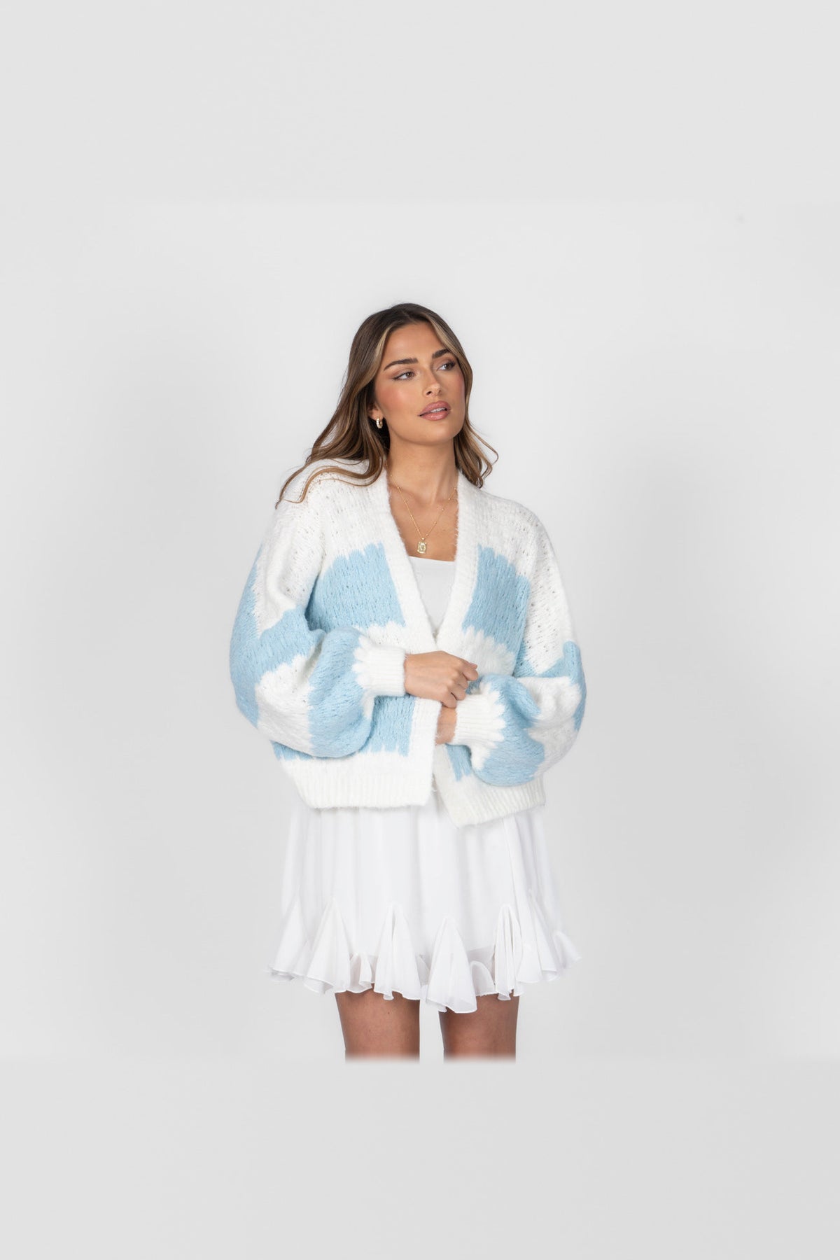 Cárdigan oversize de rayas anchas en azul bebé