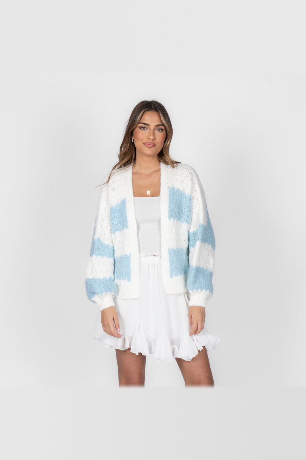 Cárdigan oversize de rayas anchas en azul bebé