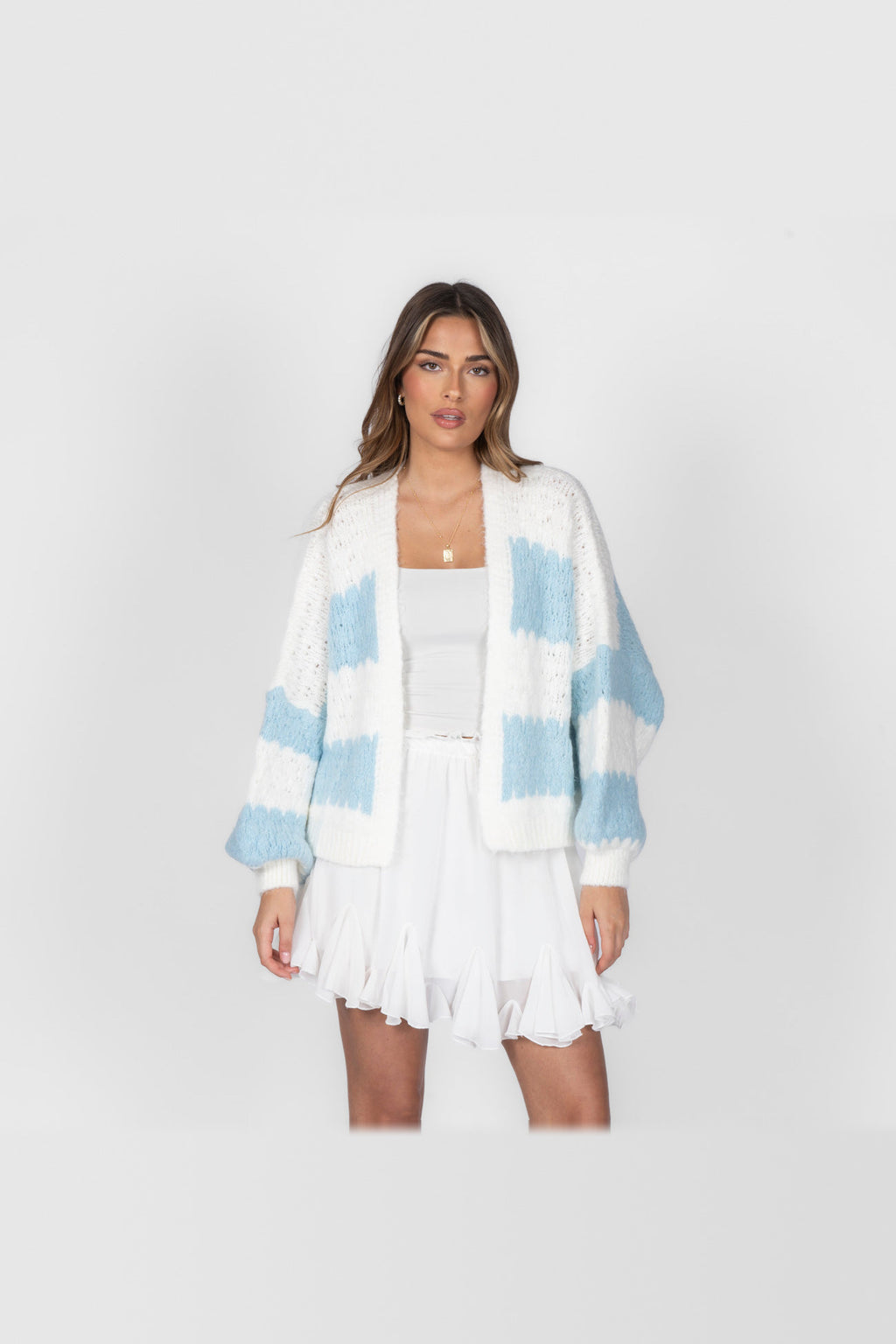 Cárdigan oversize de rayas anchas en azul bebé