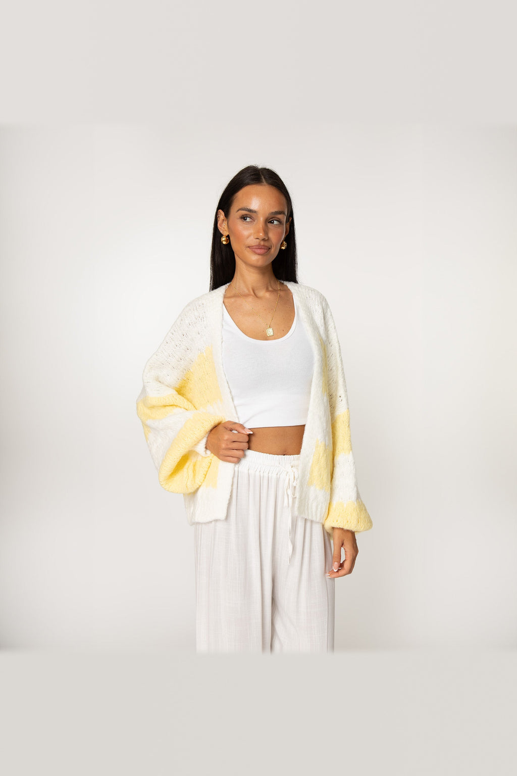 Cárdigan oversize de rayas anchas en amarillo