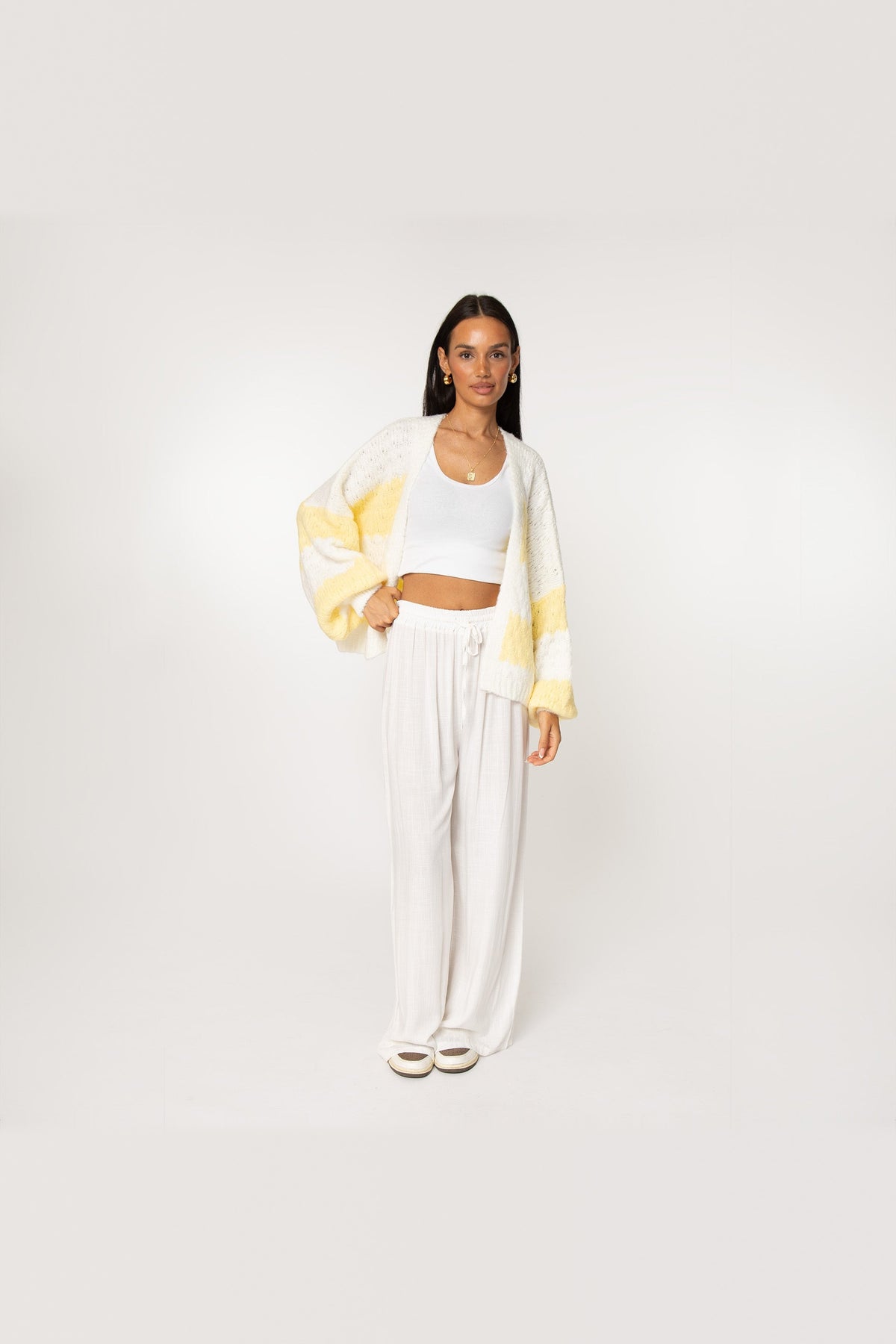 Cárdigan oversize de rayas anchas en amarillo