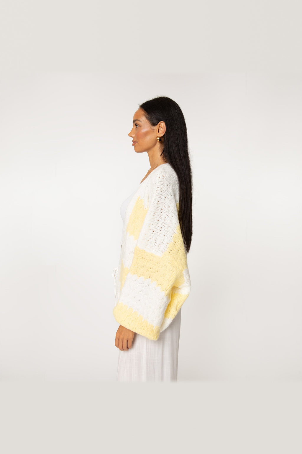Cárdigan oversize de rayas anchas en amarillo
