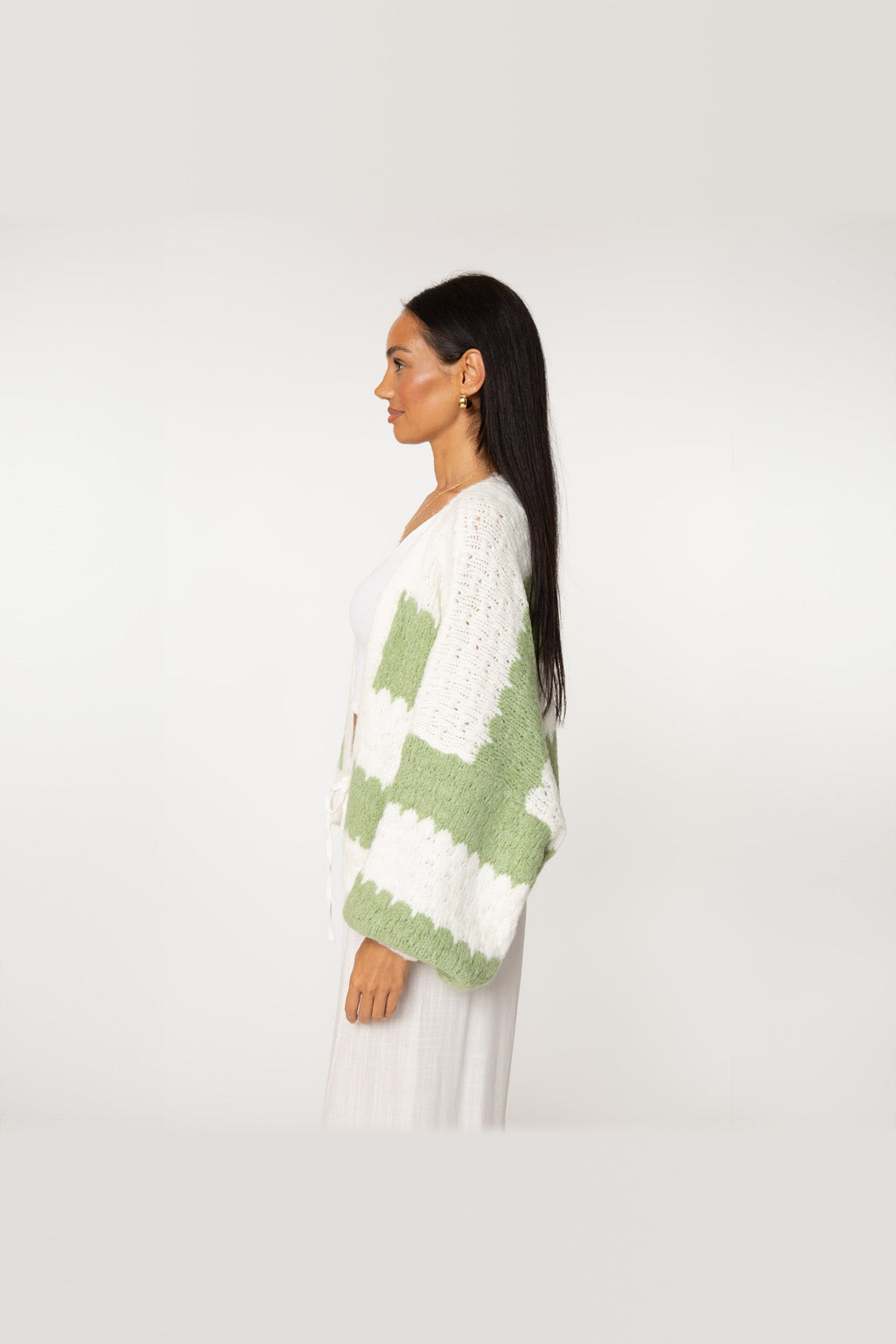 Cárdigan oversize de rayas anchas en verde claro
