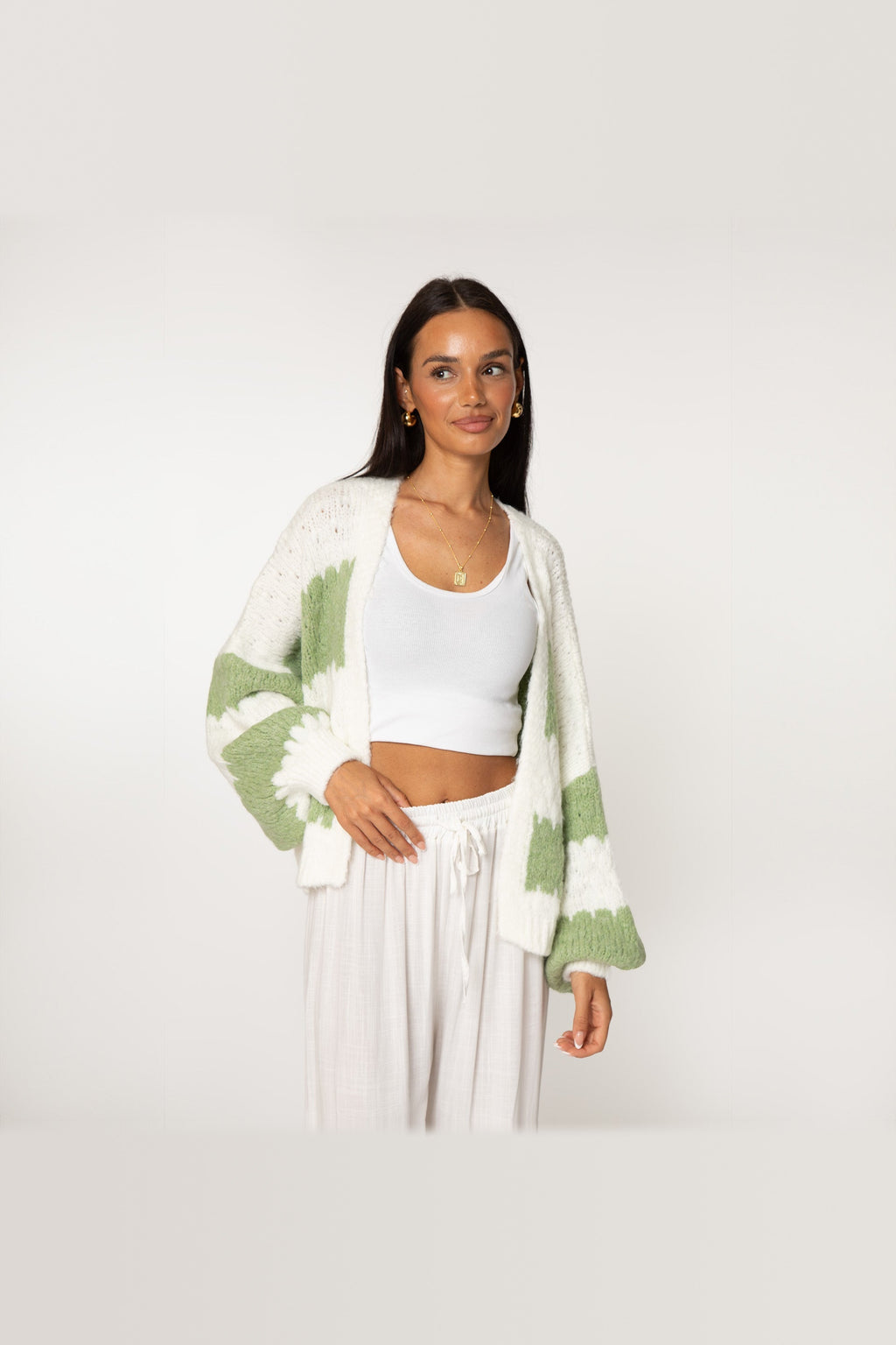 Cárdigan oversize de rayas anchas en verde claro