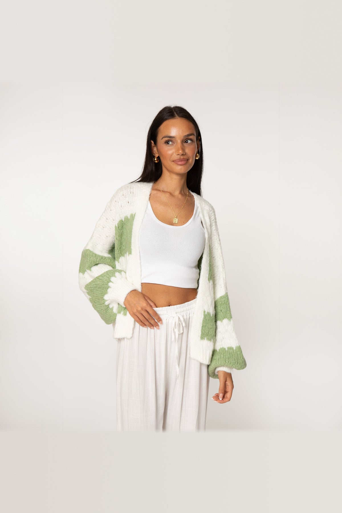 Cárdigan oversize de rayas anchas en verde claro