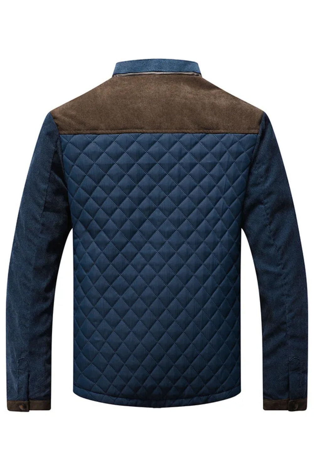 Chaqueta acolchada de rombos con mangas de pana en azul marino y marrón