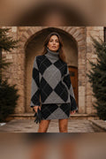 Conjunto de jersey de rombos y falda en gris y negro