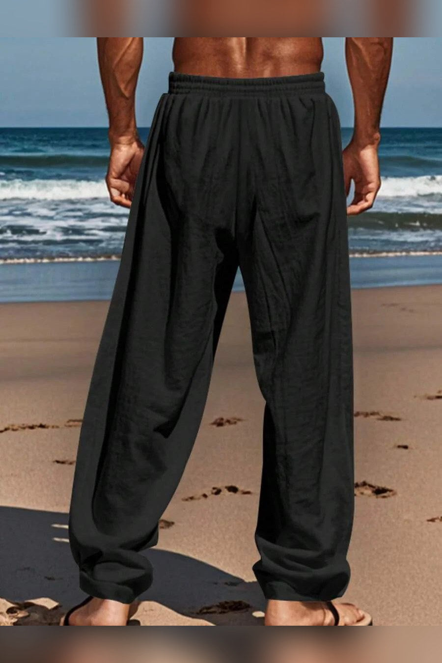 Pantalón de lino con cordón en negro