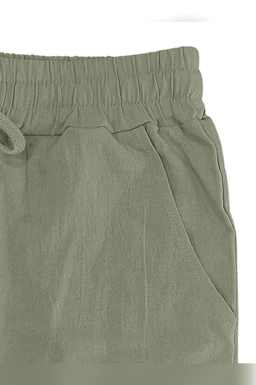 Pantalón de lino con cordón en verde militar