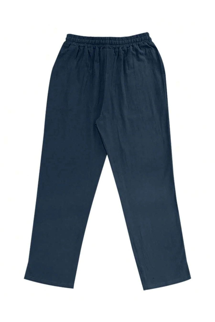 Pantalón de lino con cordón en azul oscuro