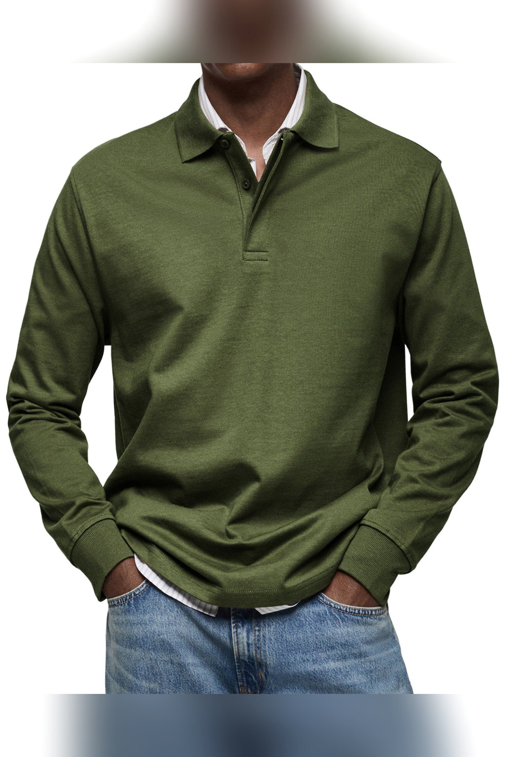 Polo de manga larga en verde militar