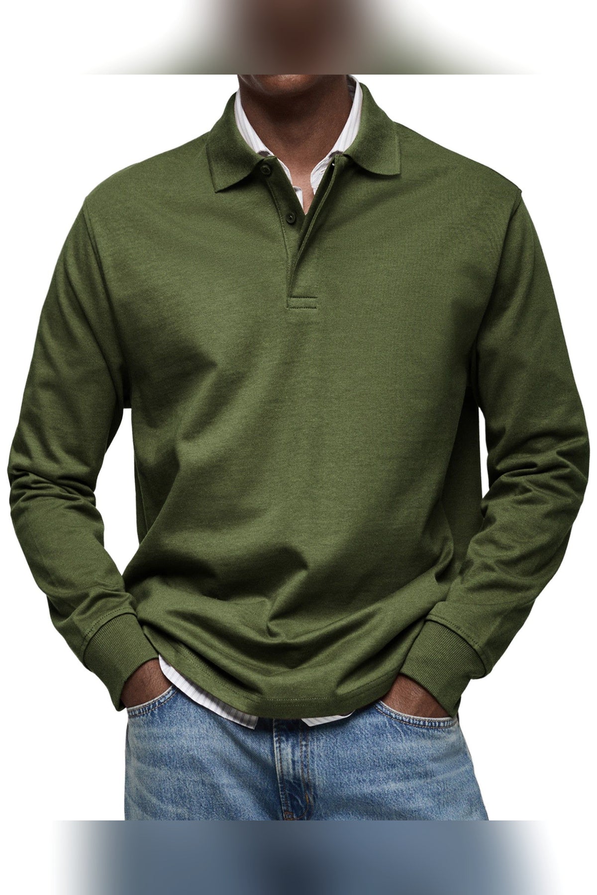 Polo de manga larga en verde militar