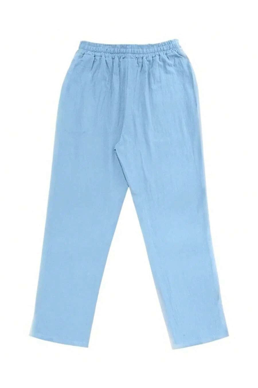 Pantalón de lino con cordón en azul bebé