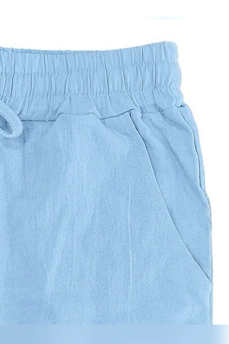 Pantalón de lino con cordón en azul bebé