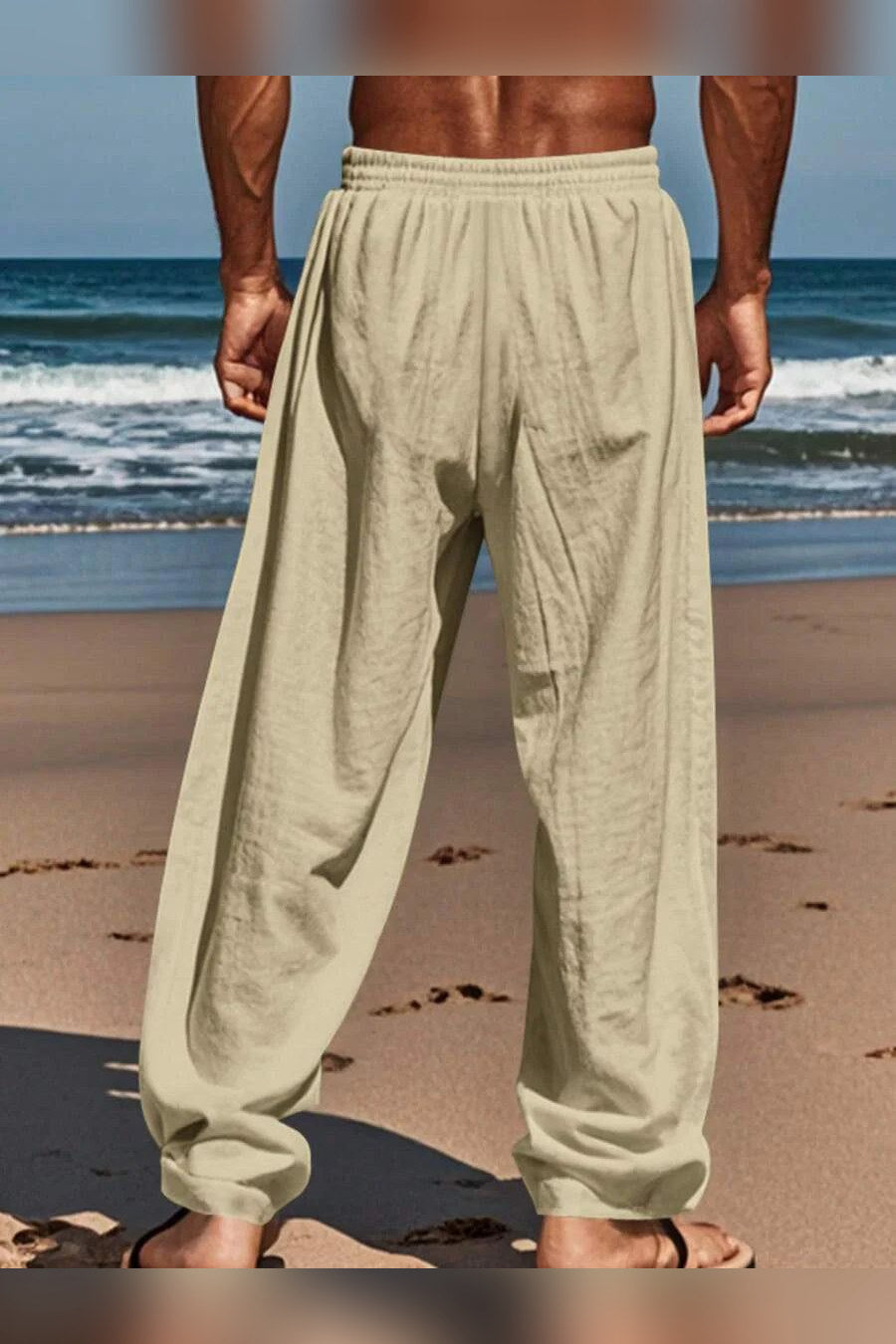 Pantalón de lino con cordón en caqui