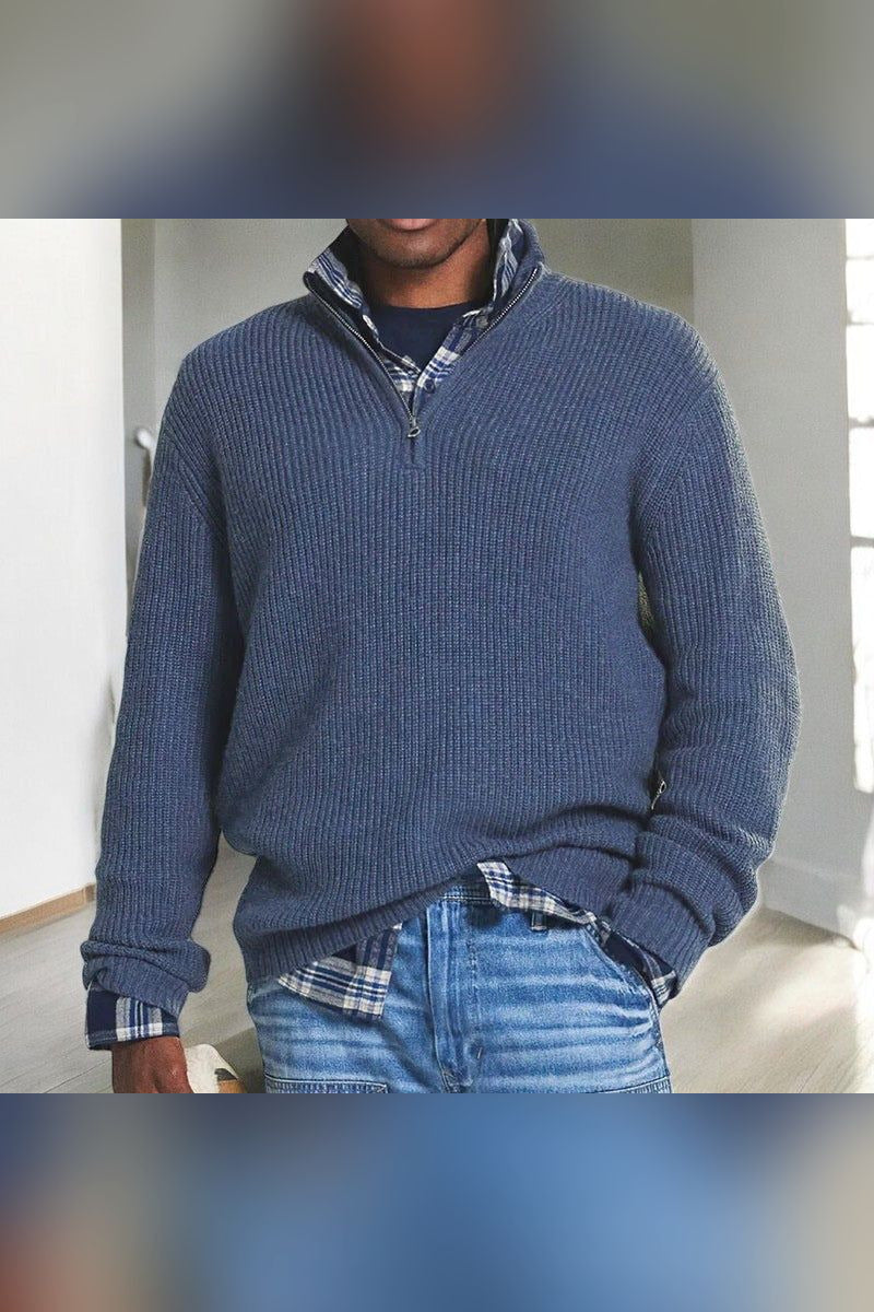 Jersey de canalé con media cremallera en azul