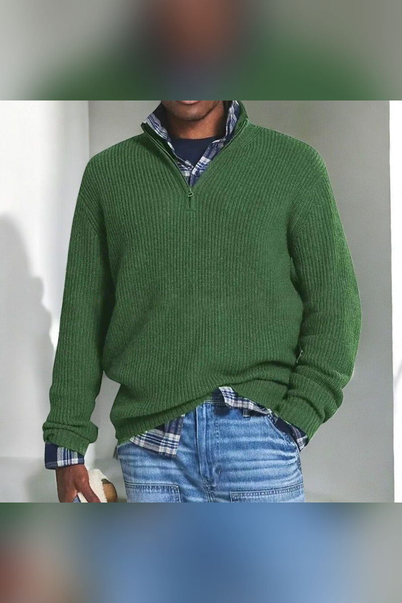 Jersey de canalé con media cremallera en verde