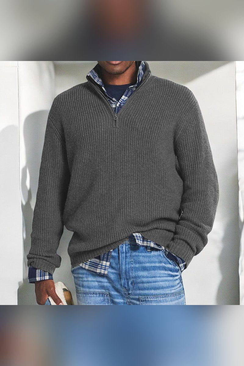 Jersey de canalé con media cremallera en gris
