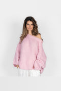 Jersey de punto con hombros al aire en rosa
