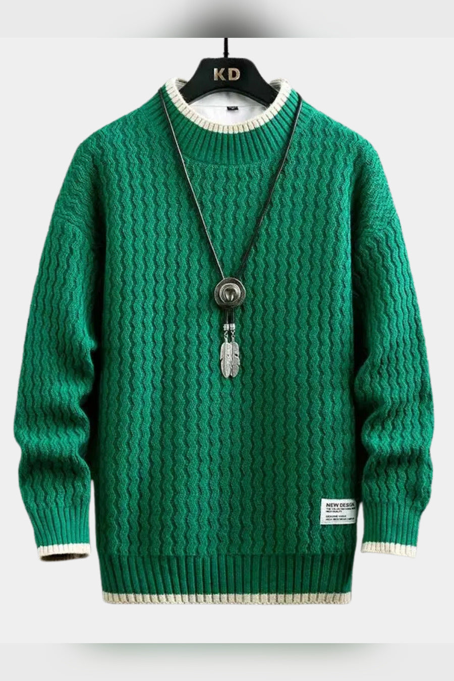 Jersey de punto ondulado con ribetes en contraste en verde