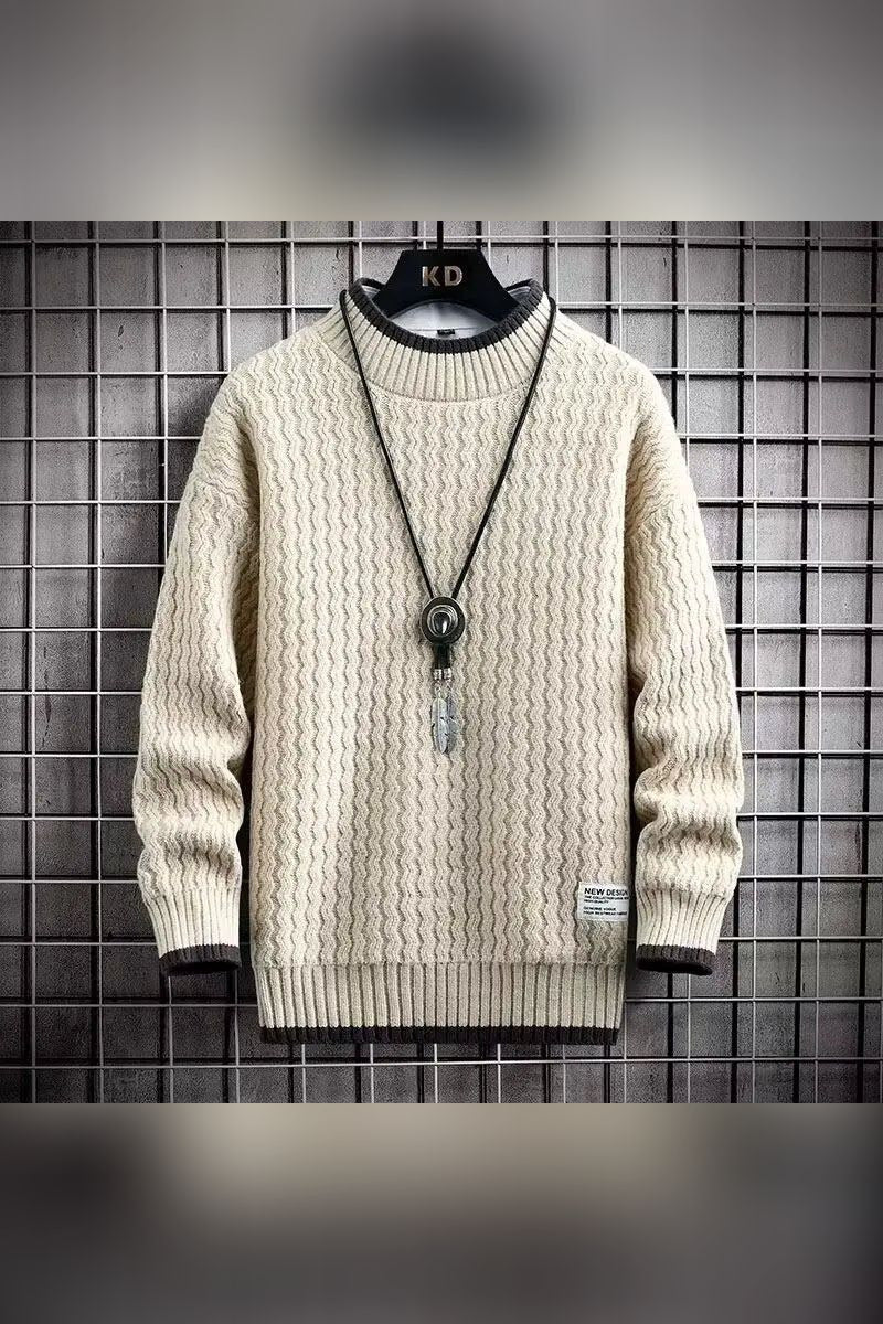 Jersey de punto ondulado con ribetes en contraste en beige