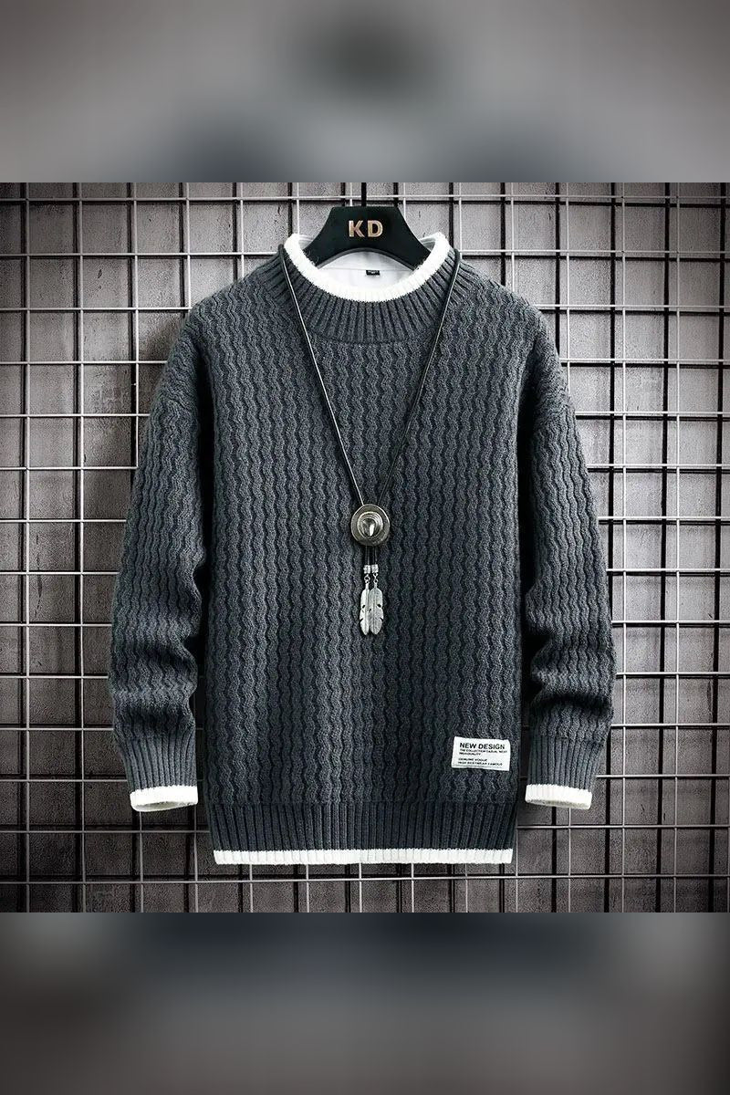 Jersey de punto ondulado con ribetes en contraste en gris oscuro