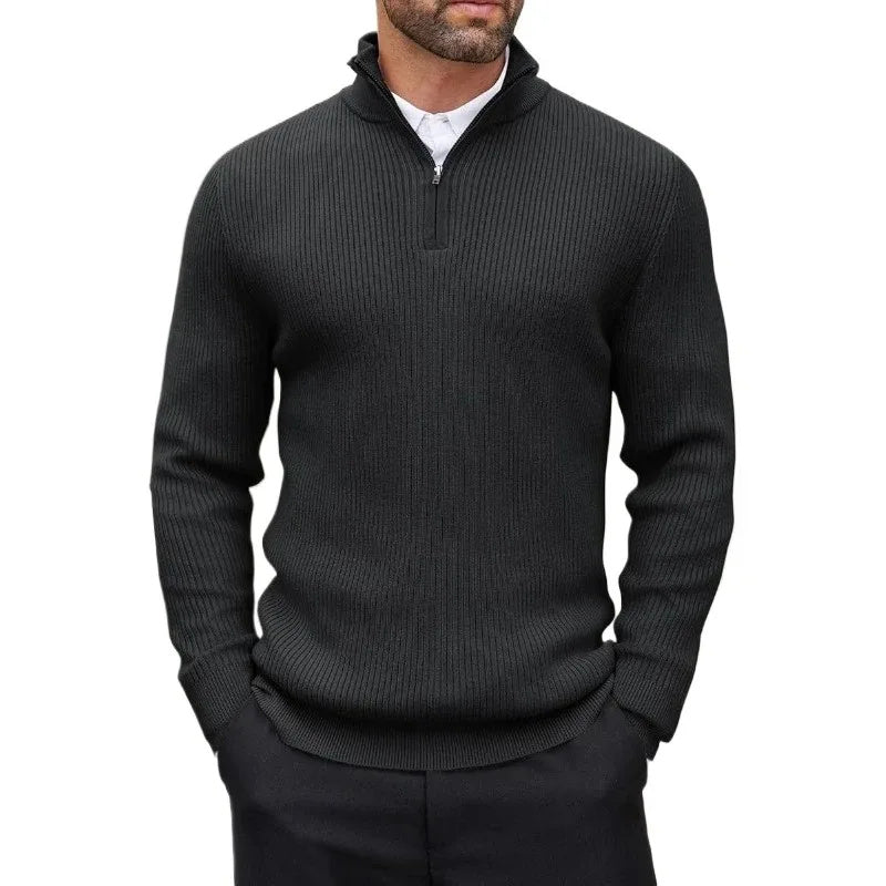 Jersey fino de cuello alto con media cremallera en negro