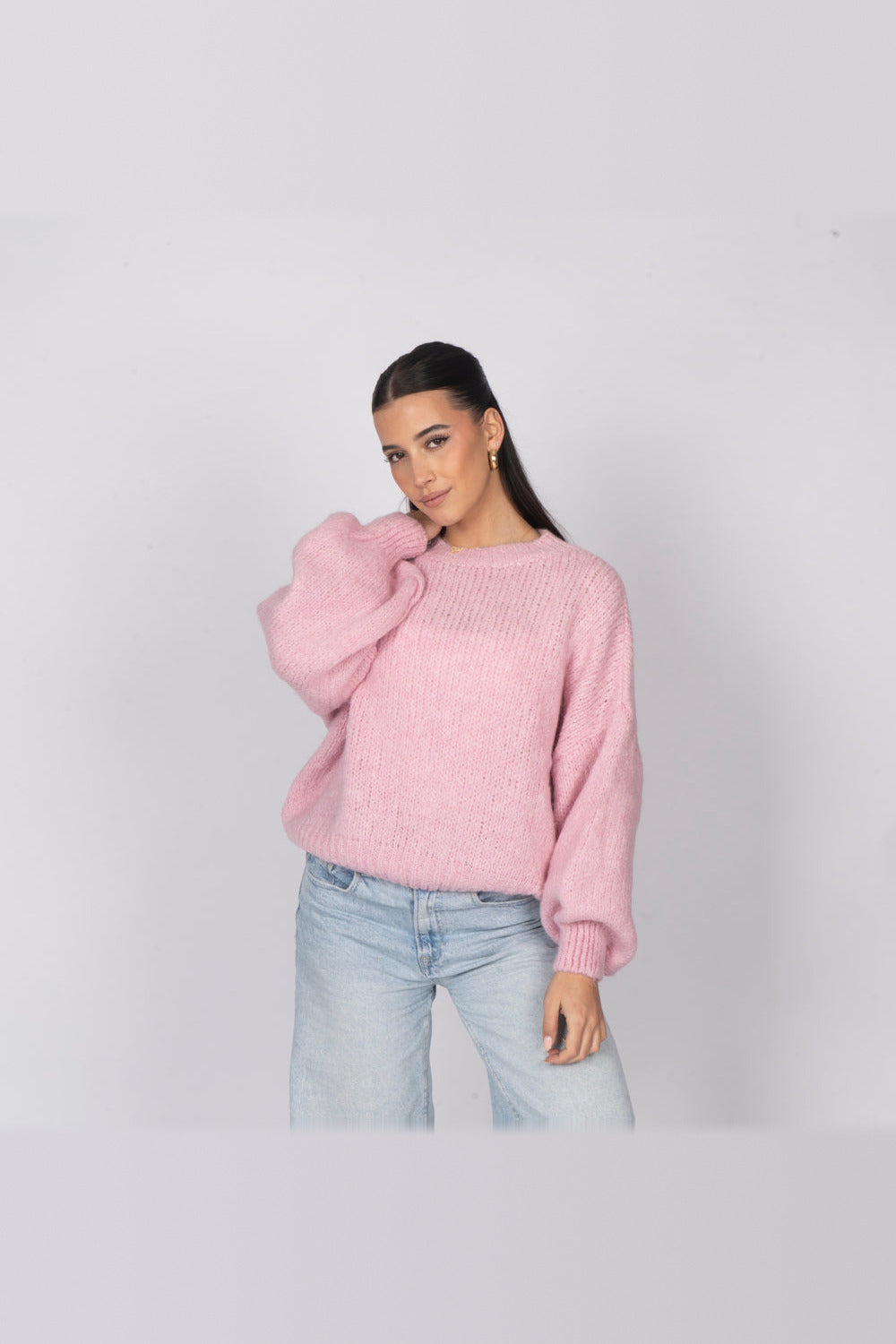Jersey oversize de cuello redondo en rosa