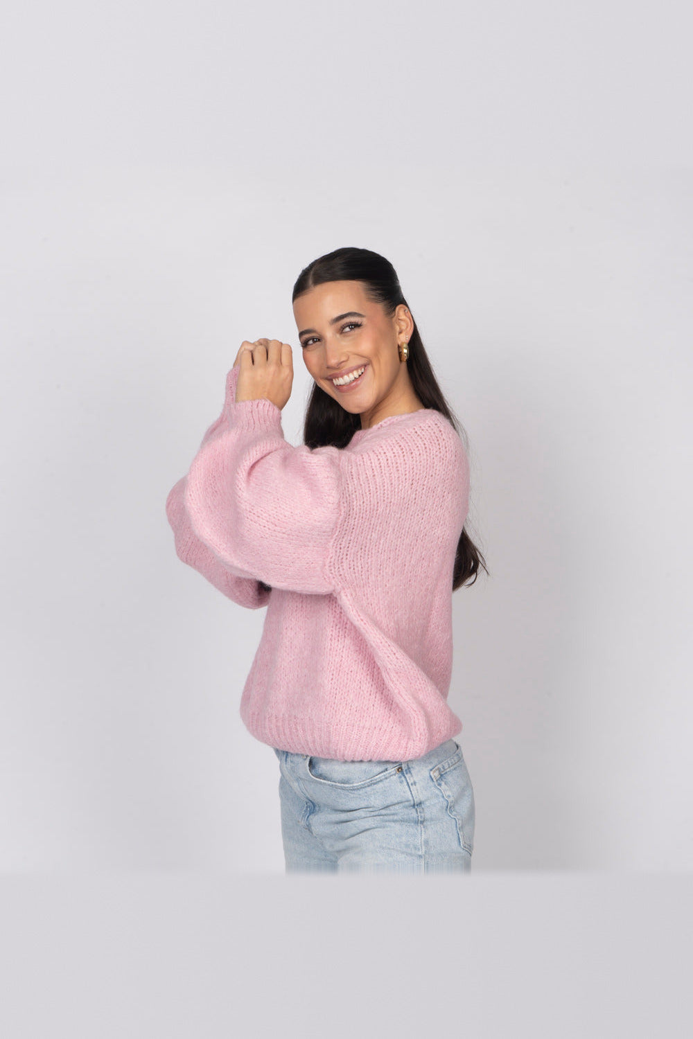 Jersey oversize de cuello redondo en rosa