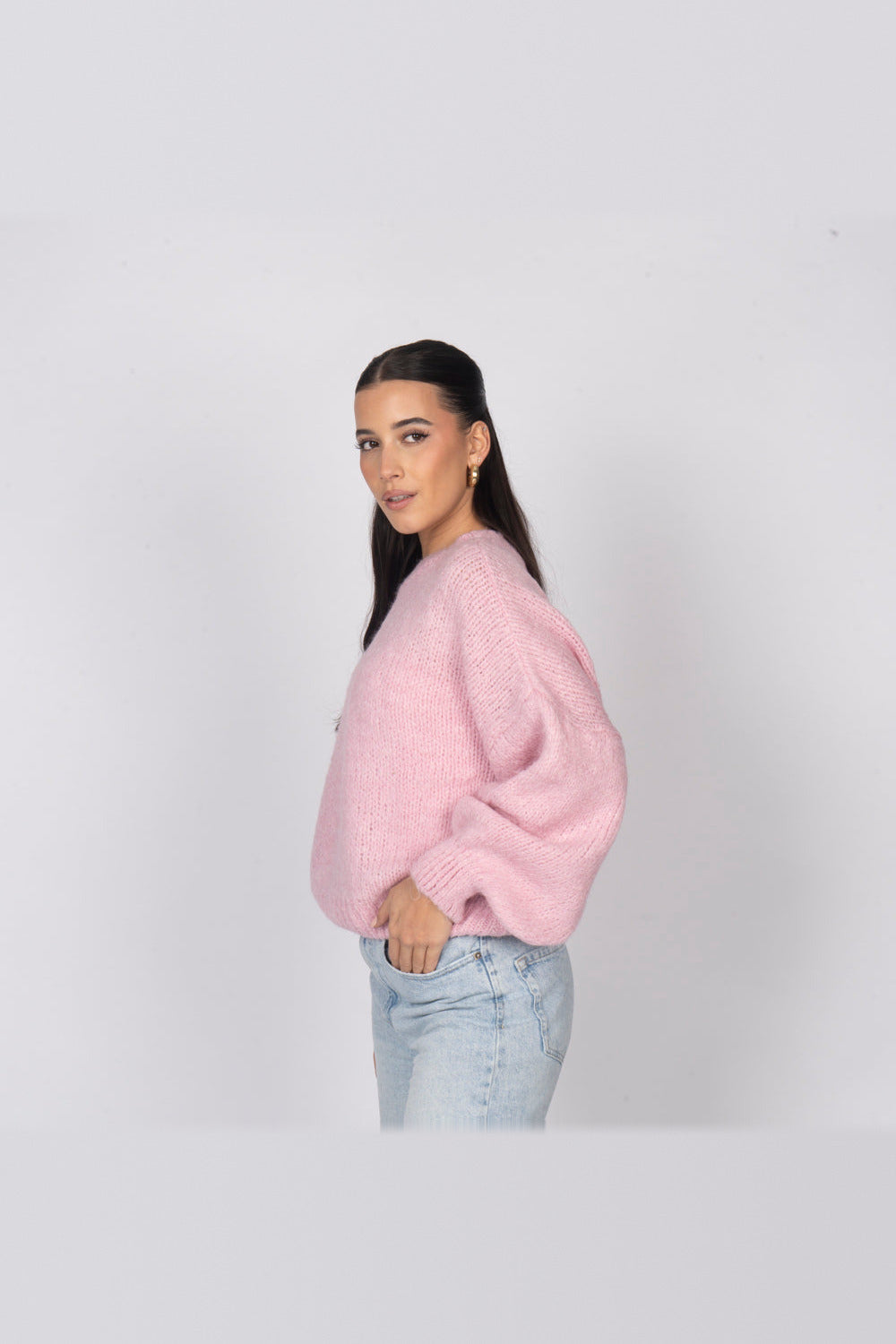 Jersey oversize de cuello redondo en rosa