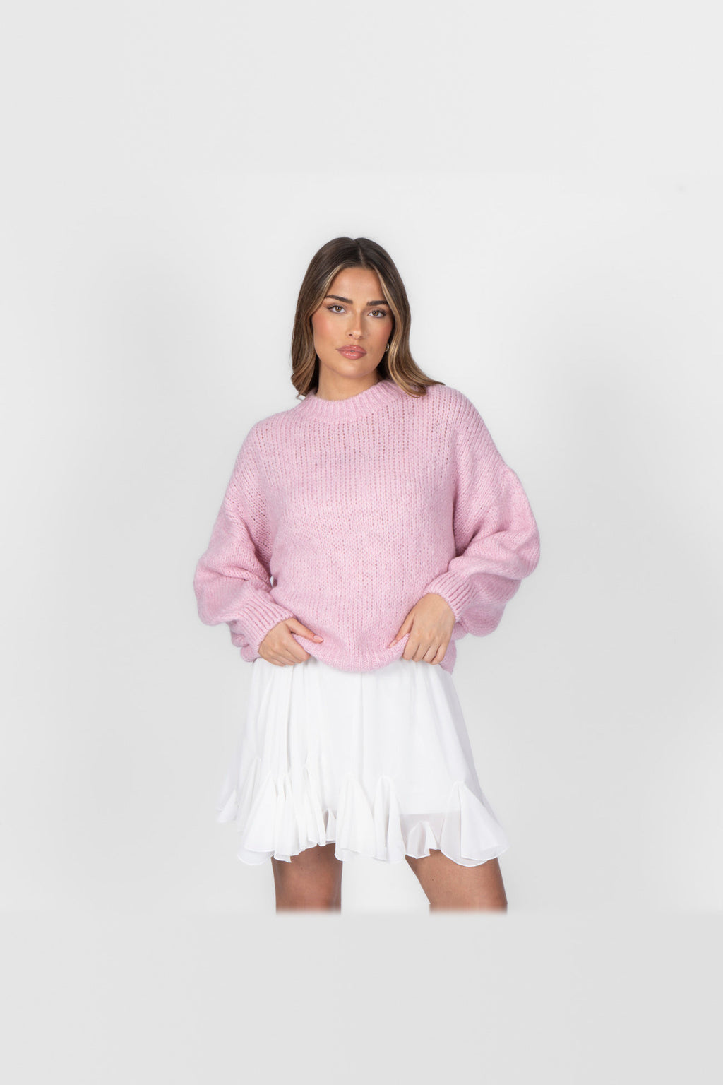 Jersey oversize de cuello redondo en rosa