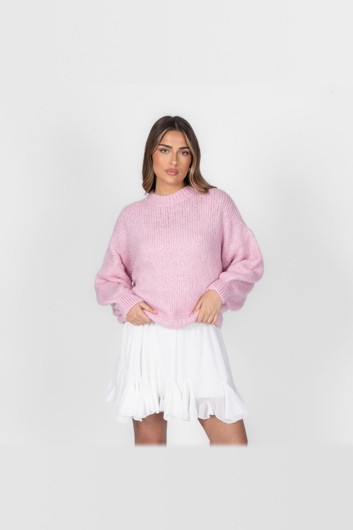 Jersey oversize de cuello redondo en rosa