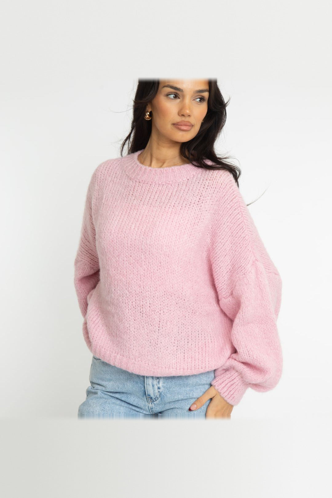 Jersey oversize de cuello redondo en rosa