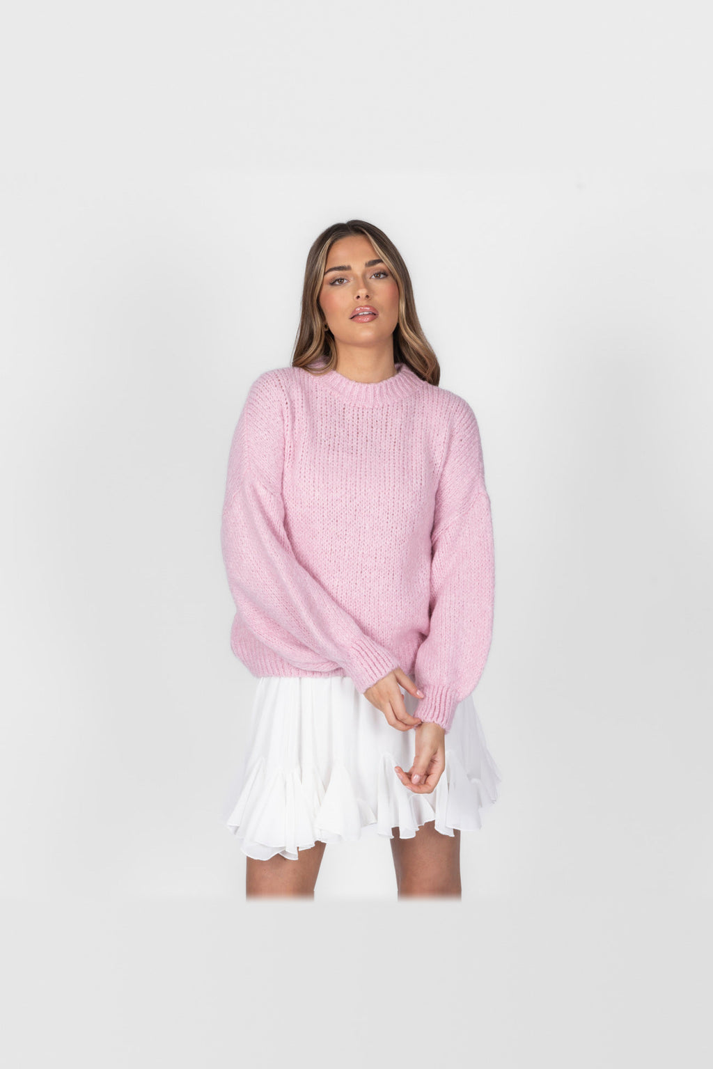 Jersey oversize de cuello redondo en rosa
