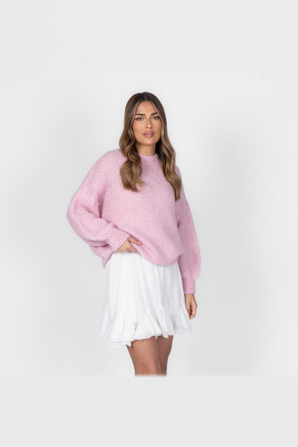 Jersey oversize de cuello redondo en rosa