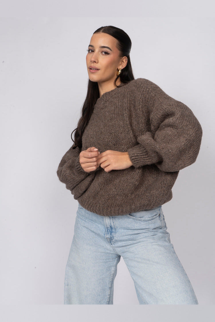 Jersey oversize de cuello redondo en marrón