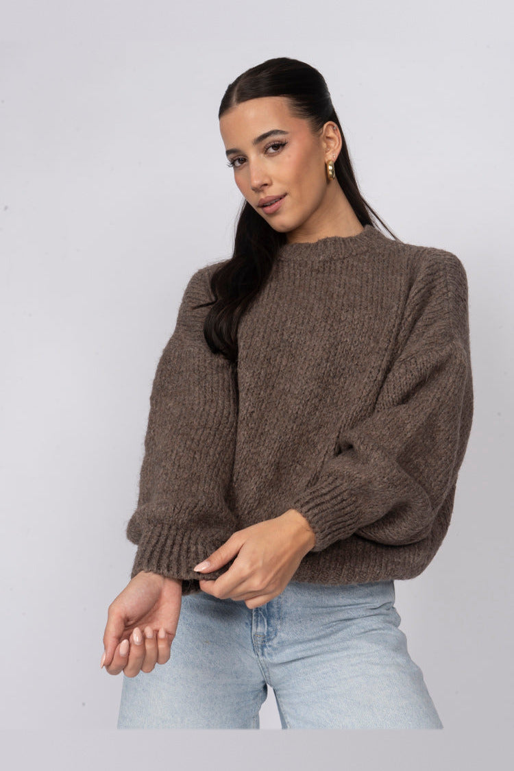 Jersey oversize de cuello redondo en marrón
