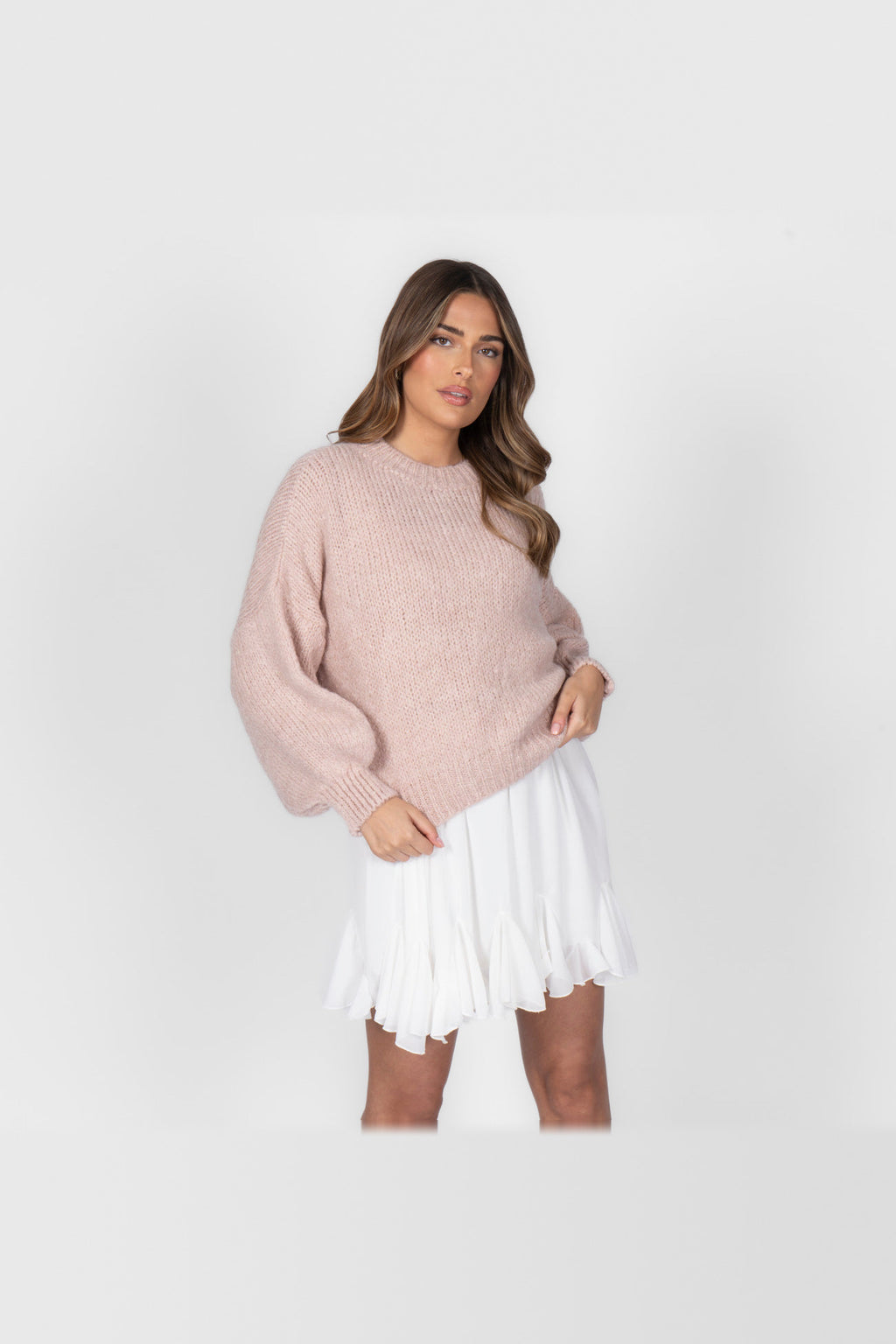 Jersey oversize de cuello redondo en rosa palo