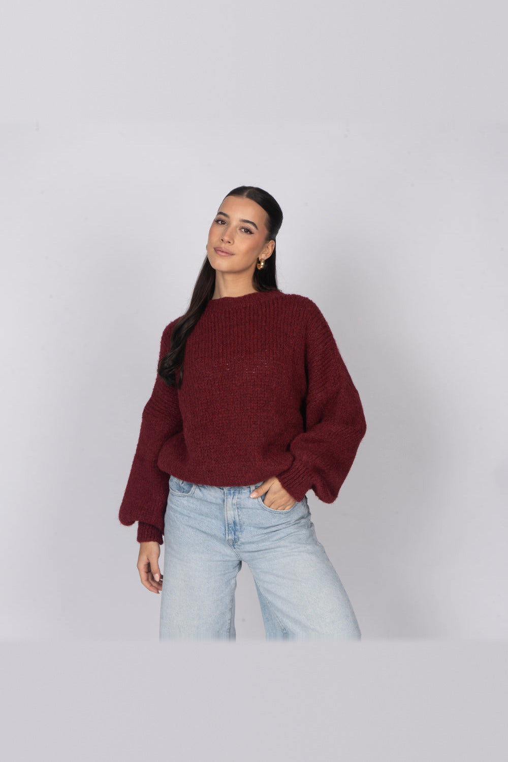 Jersey oversize de cuello redondo en burdeos