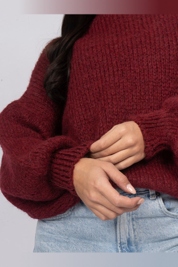 Jersey oversize de cuello redondo en burdeos