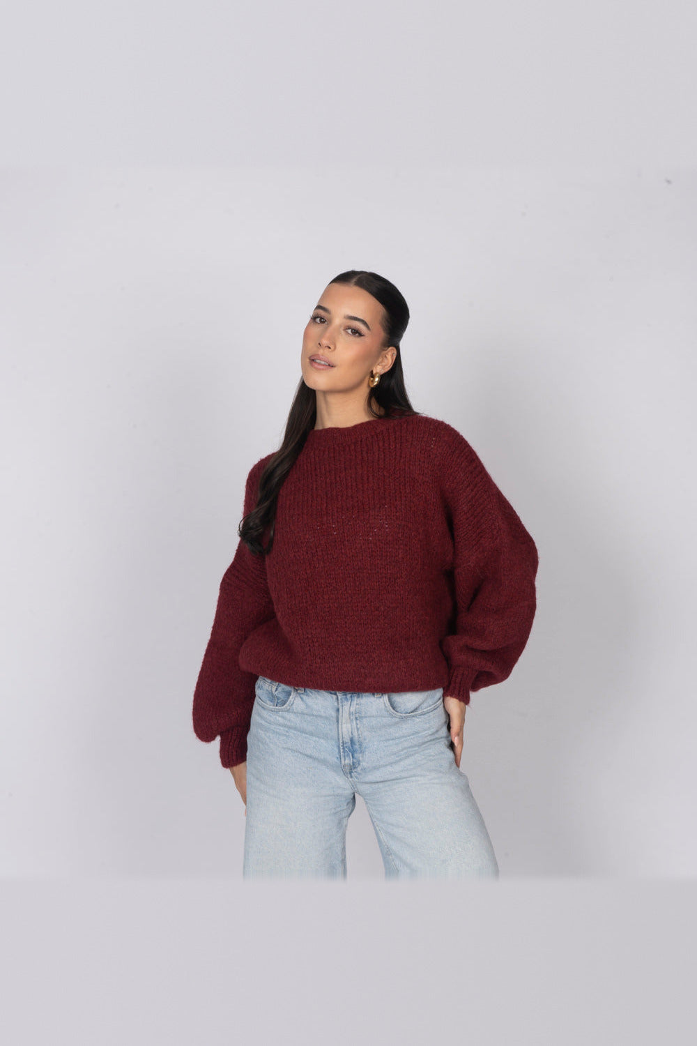 Jersey oversize de cuello redondo en burdeos